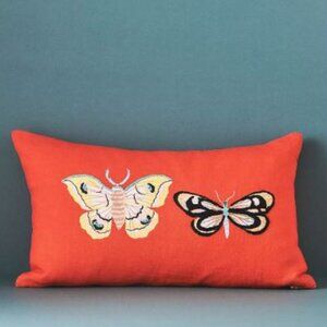 Anthropologie Sarah Gordon Embroidered Pillow in Orange - Butterfly - NWOT